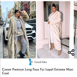 Prettylittlethings faux fur coat, Cream Long Faux Fur Lapel Extreme Maxi Coat